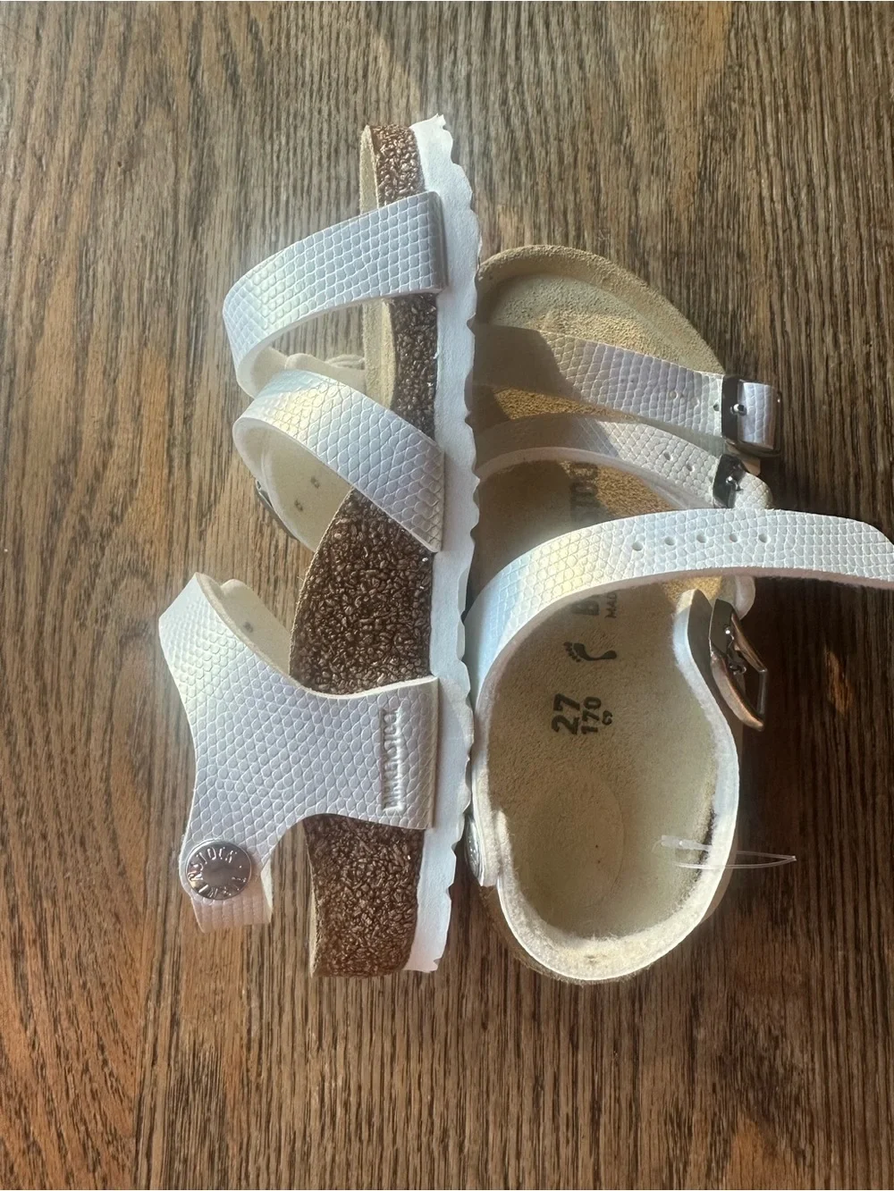 Birkenstock Kids White Double-Strap Sandals with Silver Buckles